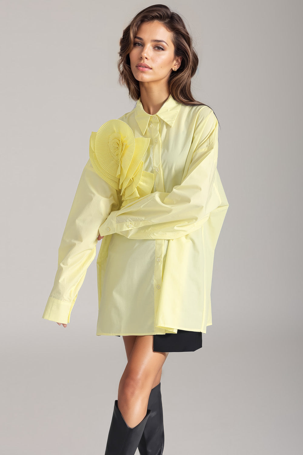 Button-Down Shirt with Flower - Yellow