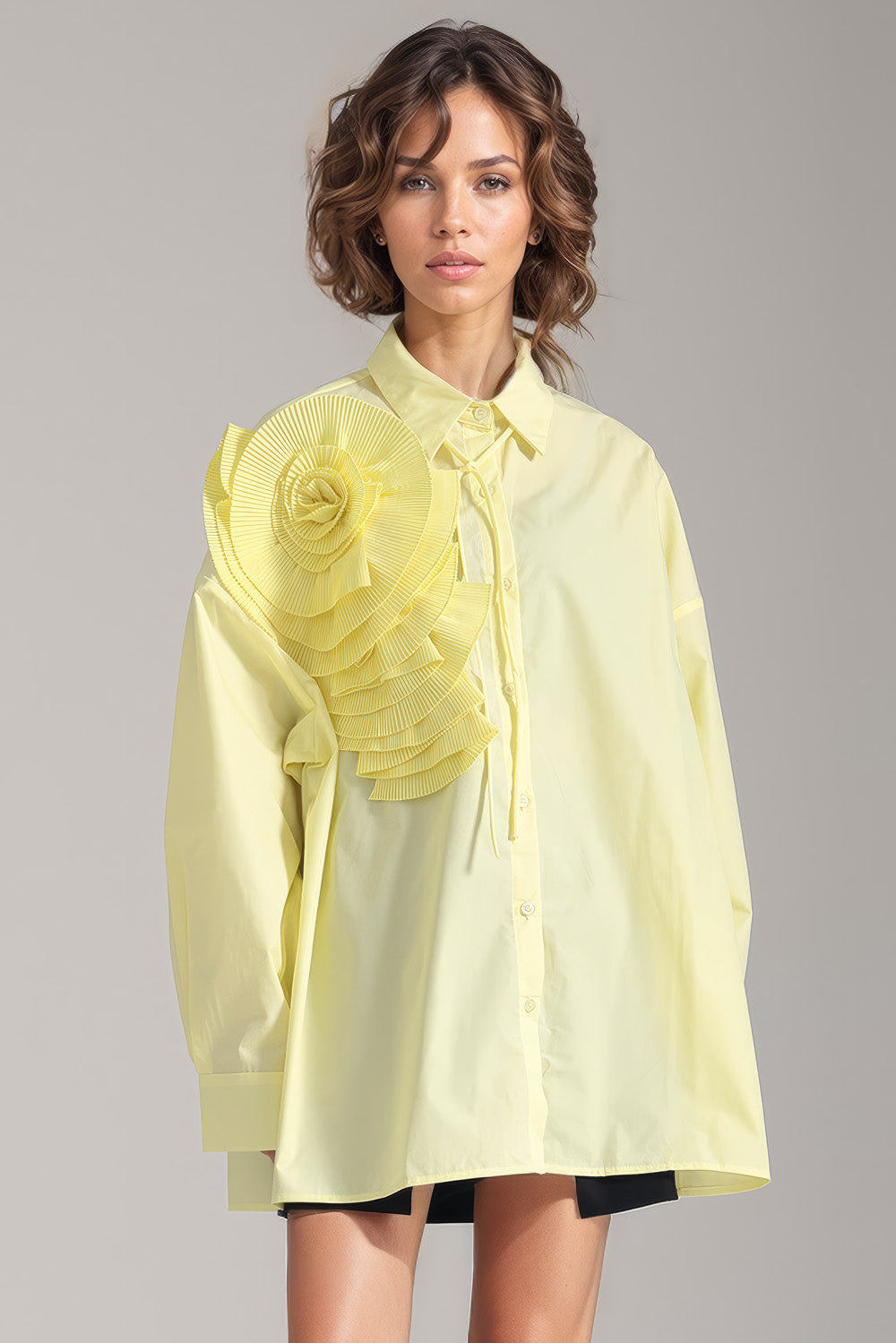 Button-Down Shirt with Flower - Yellow