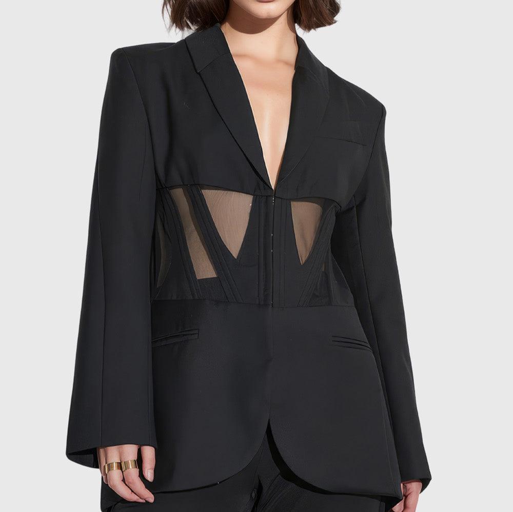 Schwarzer Blazer mit Mesh-Taille