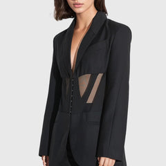 Schwarzer Blazer mit Mesh-Taille