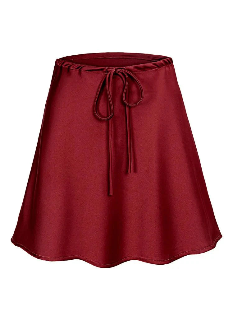 Trendy 2024 Satin Kurzrock für Damen | Eleganter roter Minirock mit hoher Taille