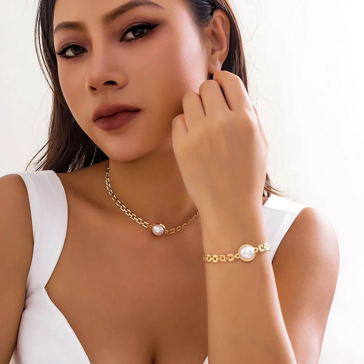 Trendiges Kpop-Perlen-Halsband- und Armband-Set für Damen – perfekt für Partys und Punk-Mode