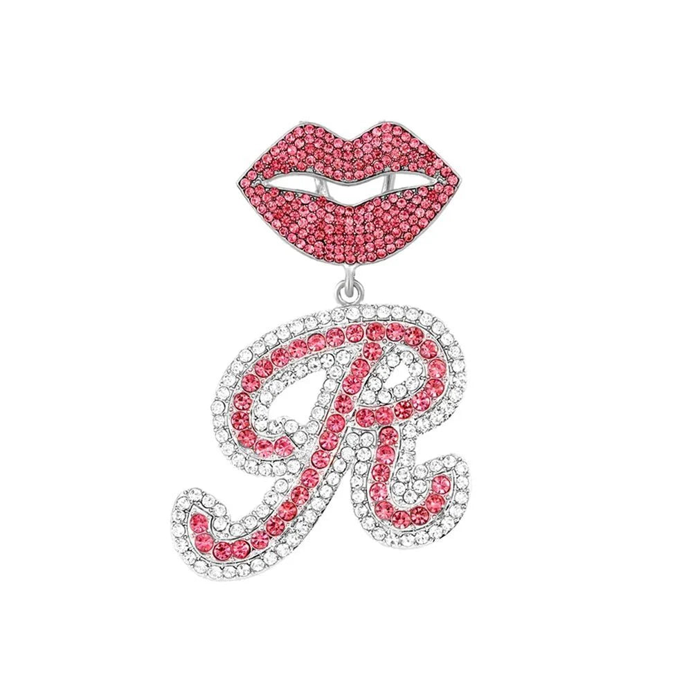 Trendy Pink Cuban Chain Rhinestone Letter Pendant Necklace