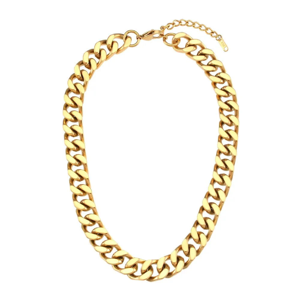 Collares de cadena cubana gruesa de acero inoxidable chapados en oro de 18 quilates para mujer, inspirados en el hip hop. 