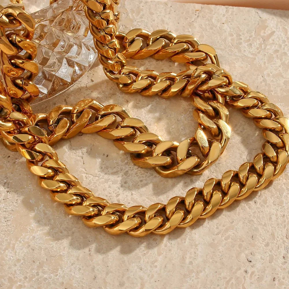 Collares de cadena cubana gruesa de acero inoxidable chapados en oro de 18 quilates para mujer, inspirados en el hip hop. 