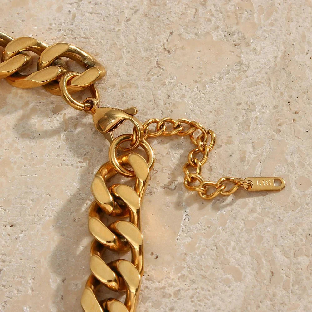 Collares de cadena cubana gruesa de acero inoxidable chapados en oro de 18 quilates para mujer, inspirados en el hip hop. 