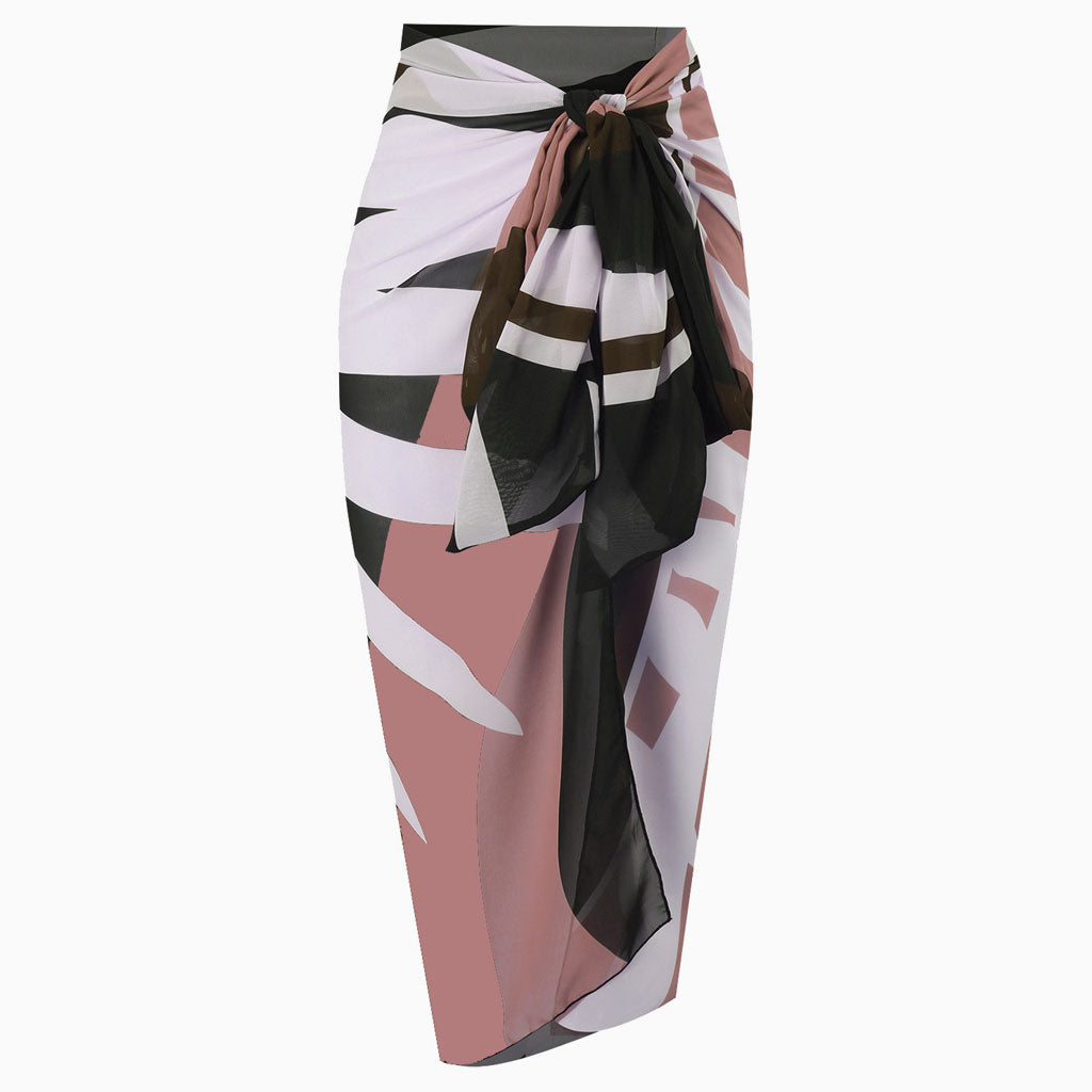 Maxi-Wickel-Sarong mit tropischem Print und hoher Taille, Chiffon, seitliche Fliege