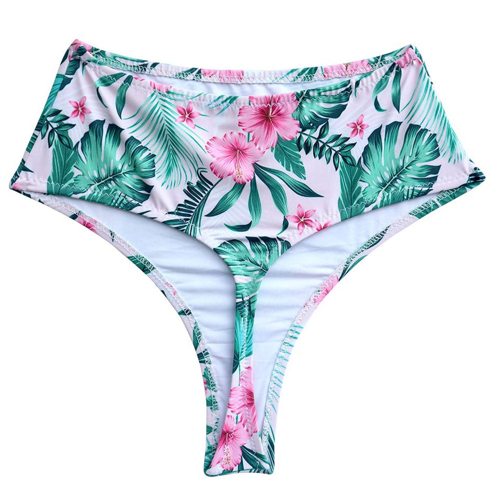 Parte inferior de bikini brasileño tipo tanga de cintura alta estilo tropical