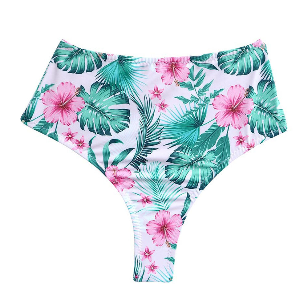 Tropical Style High Waist Brazilian Thong Bikini Bottom