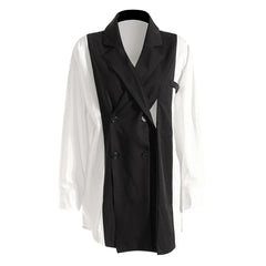 Unique Double Breasted Lapel Collar High Split Deconstructed Hybrid BlazerShirt