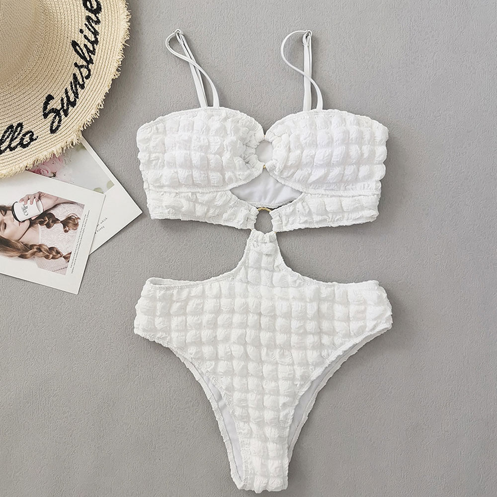 Traje de baño brasileño de una pieza con monokini y aro de palomitas de maíz fruncido único