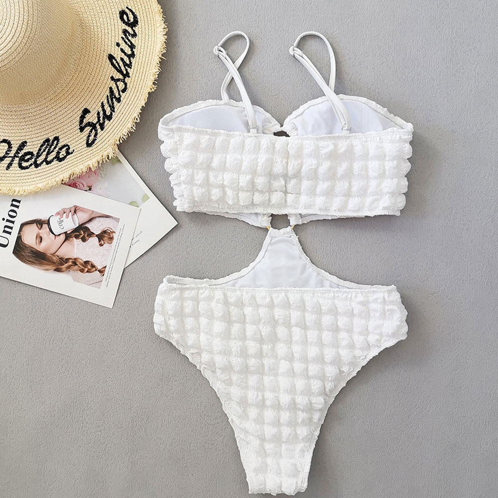 Traje de baño brasileño de una pieza con monokini y aro de palomitas de maíz fruncido único