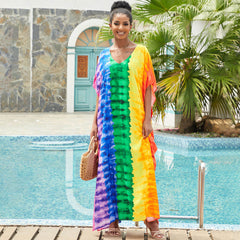 Urlaubsfertiges, kurzärmliges brasilianisches Kaftan-Maxikleid mit Schmetterlingsdruck