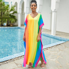 Urlaubsfertiges, kurzärmliges brasilianisches Kaftan-Maxikleid mit Schmetterlingsdruck