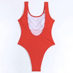 Vibrant Chain String Open Back Cheeky Textured Brazilian One Piece Swimsuit