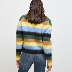 Vibrant Melange Striped Long Sleeve Pullover Sweater - Multicolor