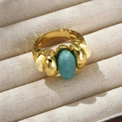 Vintage Brass Knot Ring with Natural Stone for Women