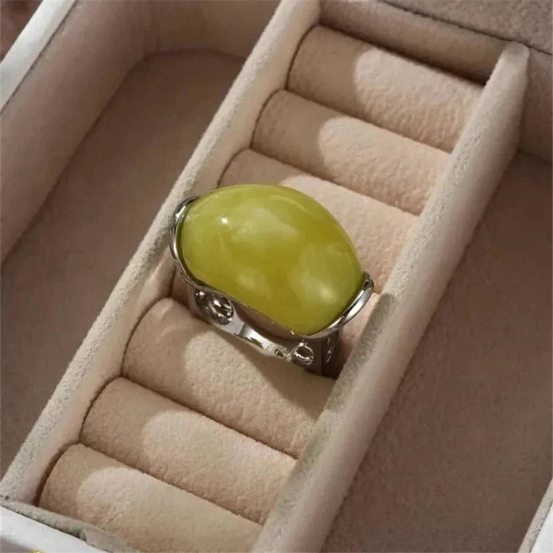 Vintage Brass Knot Ring with Natural Stone for Women