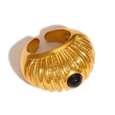 Vintage Brass Knot Ring with Natural Stone for Women