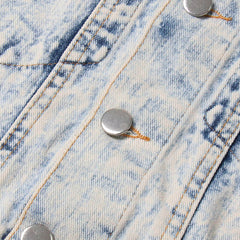 Vintage Distressed Ripped Detail Button-Down Acid Wash Jeansjacke