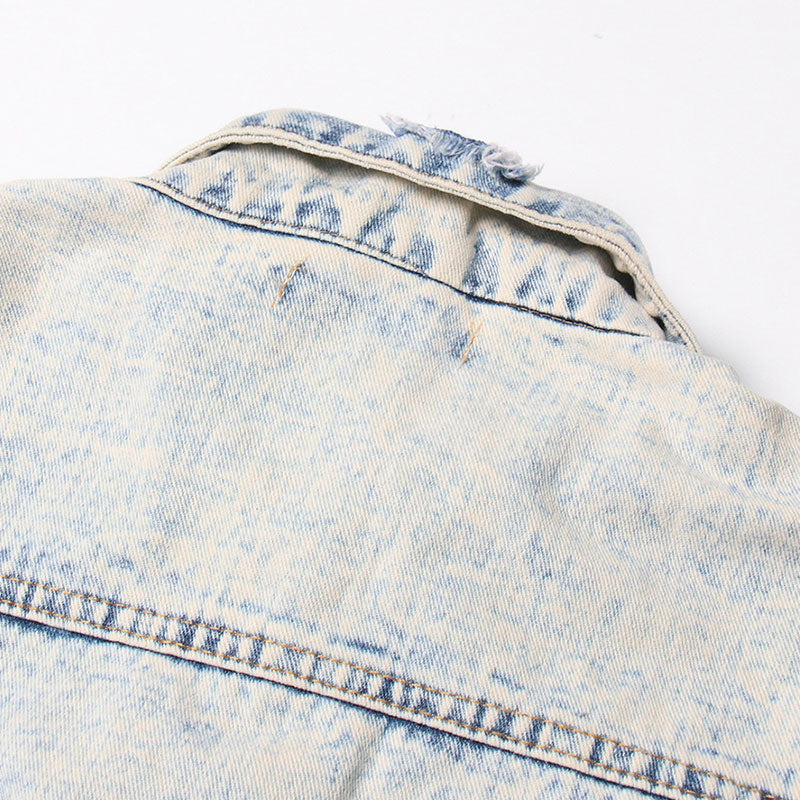 Vintage Distressed Ripped Detail Button-Down Acid Wash Jeansjacke