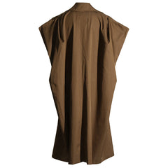 Vintage Extended Shoulder Double Breasted Belted Cape Trench Coat - Brown