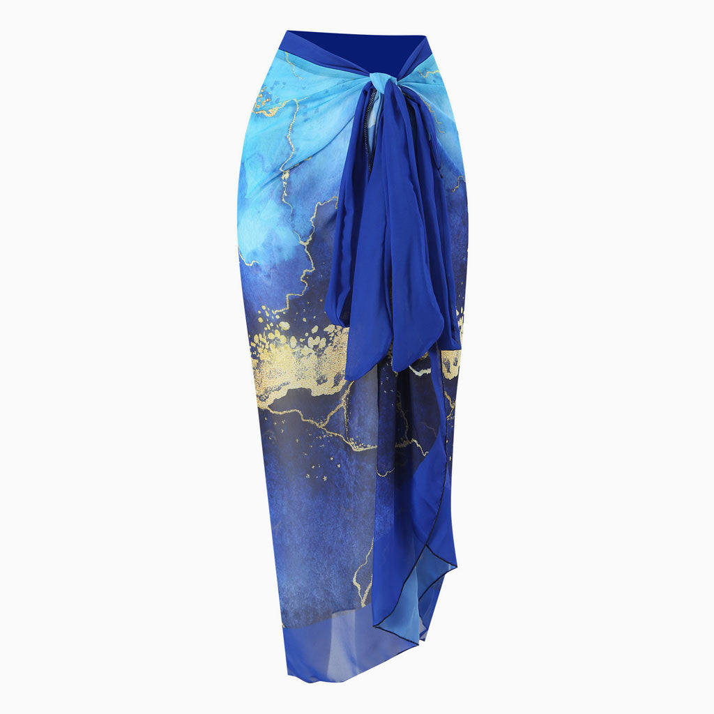 Maxi-Wickel-Sarong mit Vintage-Print und hoher Taille aus Chiffon mit seitlicher Fliege