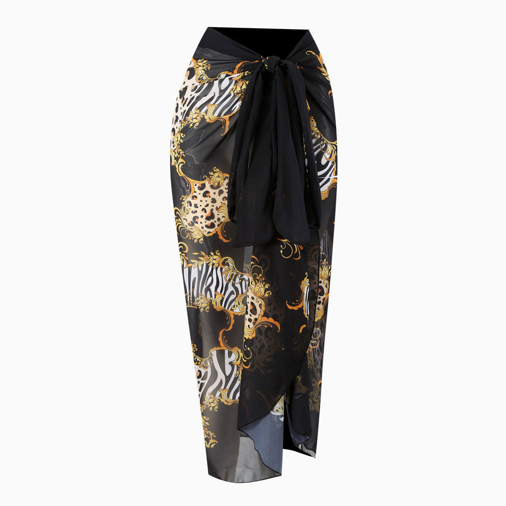 Maxi-Wickel-Sarong mit Vintage-Print und hoher Taille aus Chiffon mit seitlicher Fliege