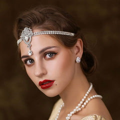 Diadema vintage estilo años 20 con lágrima y adornos de diamantes de imitación - Plateada