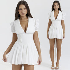 SADAKO WHITE MINI DRESS with COLLAR and BOW