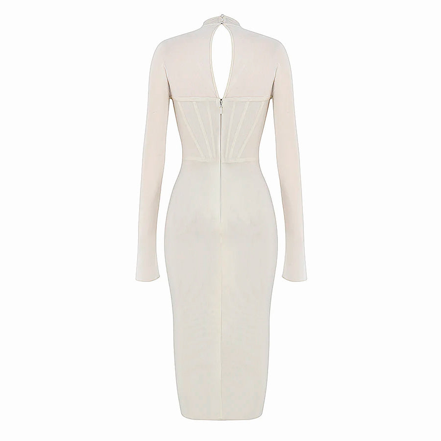 AIMI LONG SLEEVE HOLLOW OUT MIDI DRESS