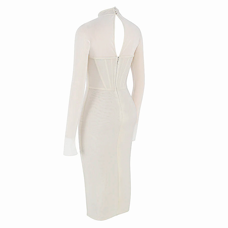 AIMI LONG SLEEVE HOLLOW OUT MIDI DRESS