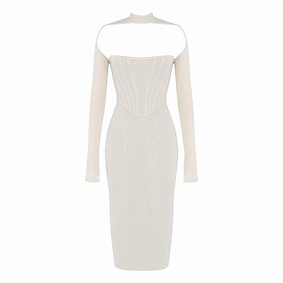 AIMI LONG SLEEVE HOLLOW OUT MIDI DRESS