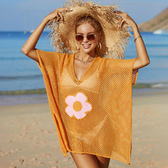 Wide Floral Open Knit Sheer Crochet Oversized Brazilian Beach Mini Cover Up