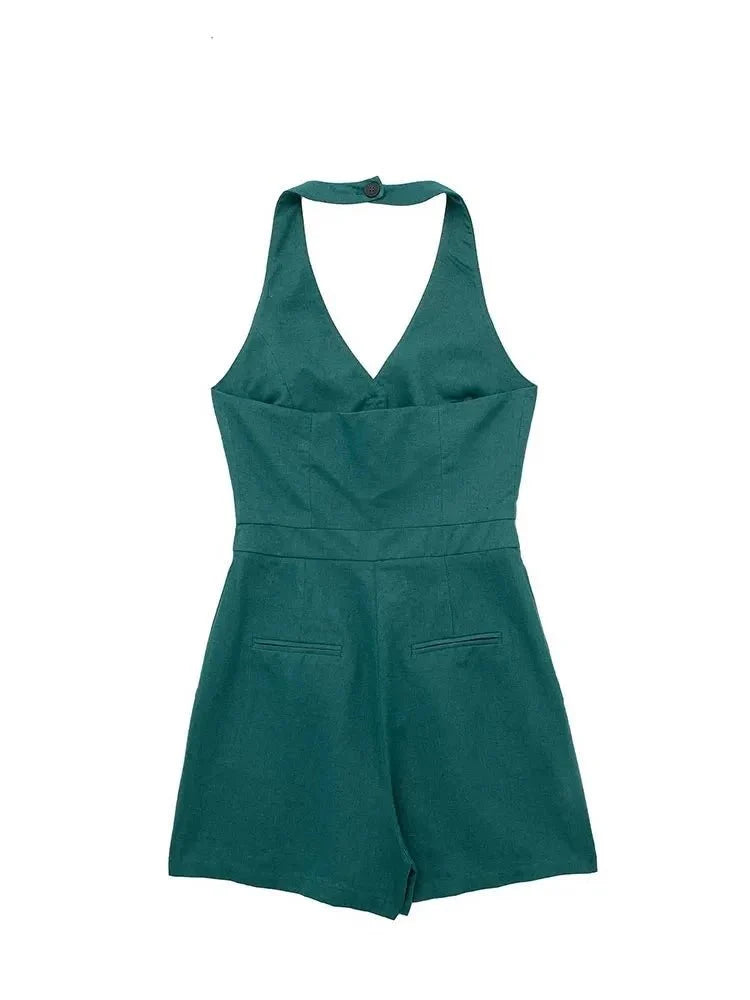 Tanktop-Jumpsuit aus Leinenmischung für Damen im Sommer – lässiger Stil 