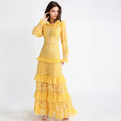 YELLOW TEXTURED MAXI DRESS with LONG SLEEVES